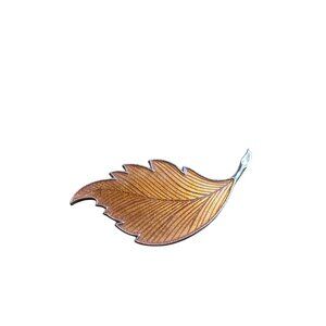 Vintage Goldtone Leaf Orange Enamel Brooch Pin 2.5 inches